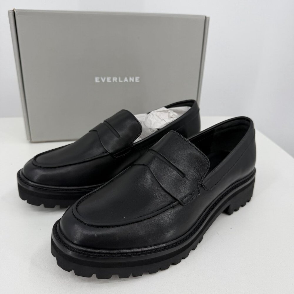 Everlane The Lug Loafer in Black Leather size 9 Women's Chunky Heel
